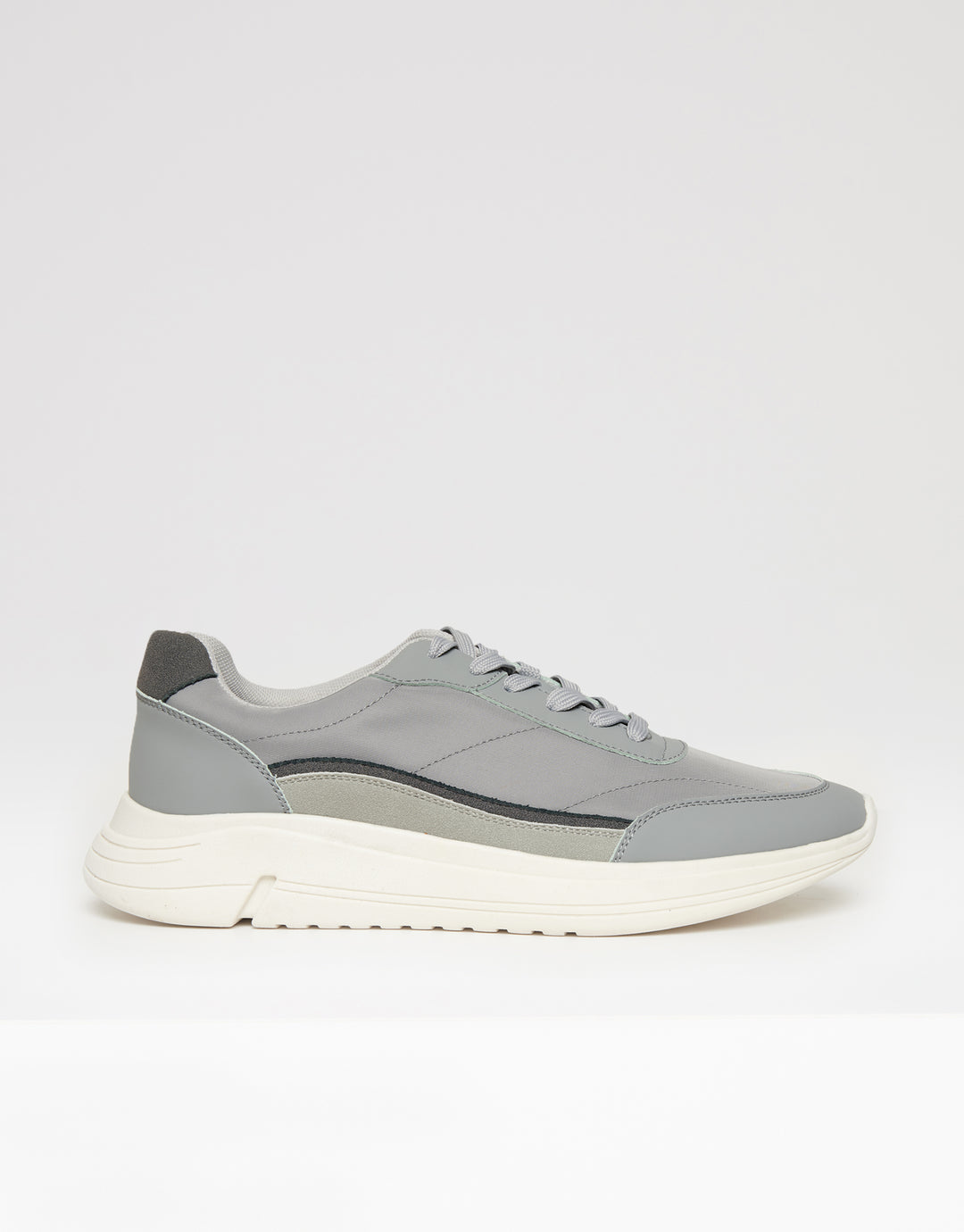 Retro Panelled Court Trainers in Grey