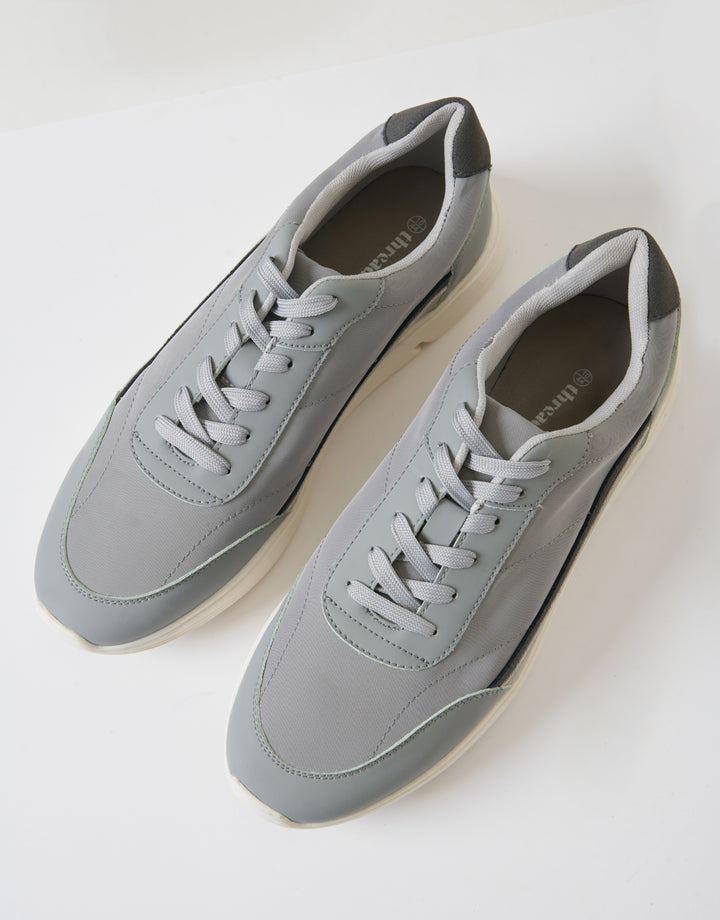 Retro Panelled Court Trainers in Grey