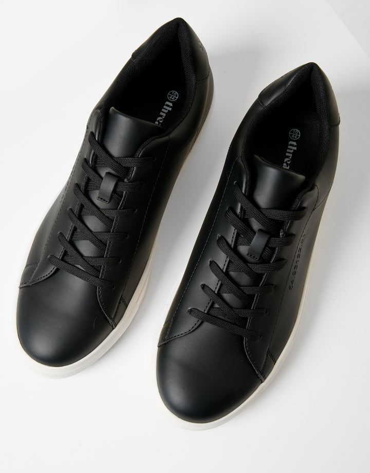 Black PU Court Trainers