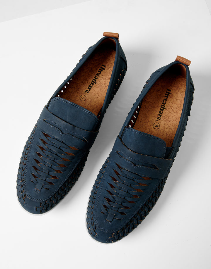 Navy Faux Suede Woven Loafers