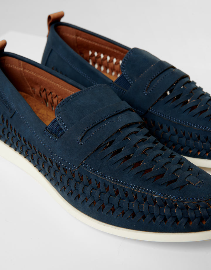 Navy Faux Suede Woven Loafers