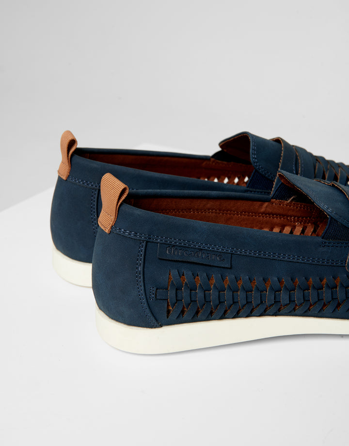 Navy Faux Suede Woven Loafers