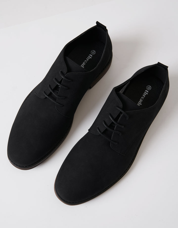 Black Faux Suede Derby Shoes