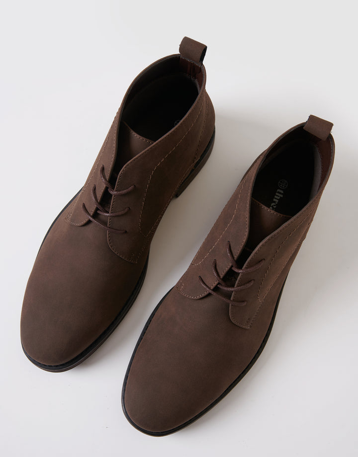 Brown Faux Suede Chukka Boots