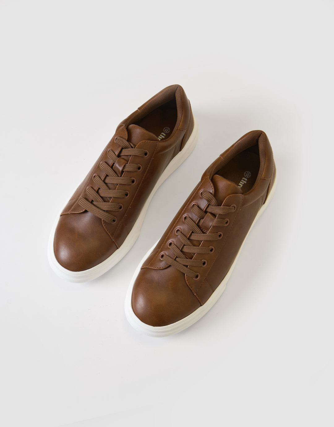 Faux Leather Court Trainers in Tan