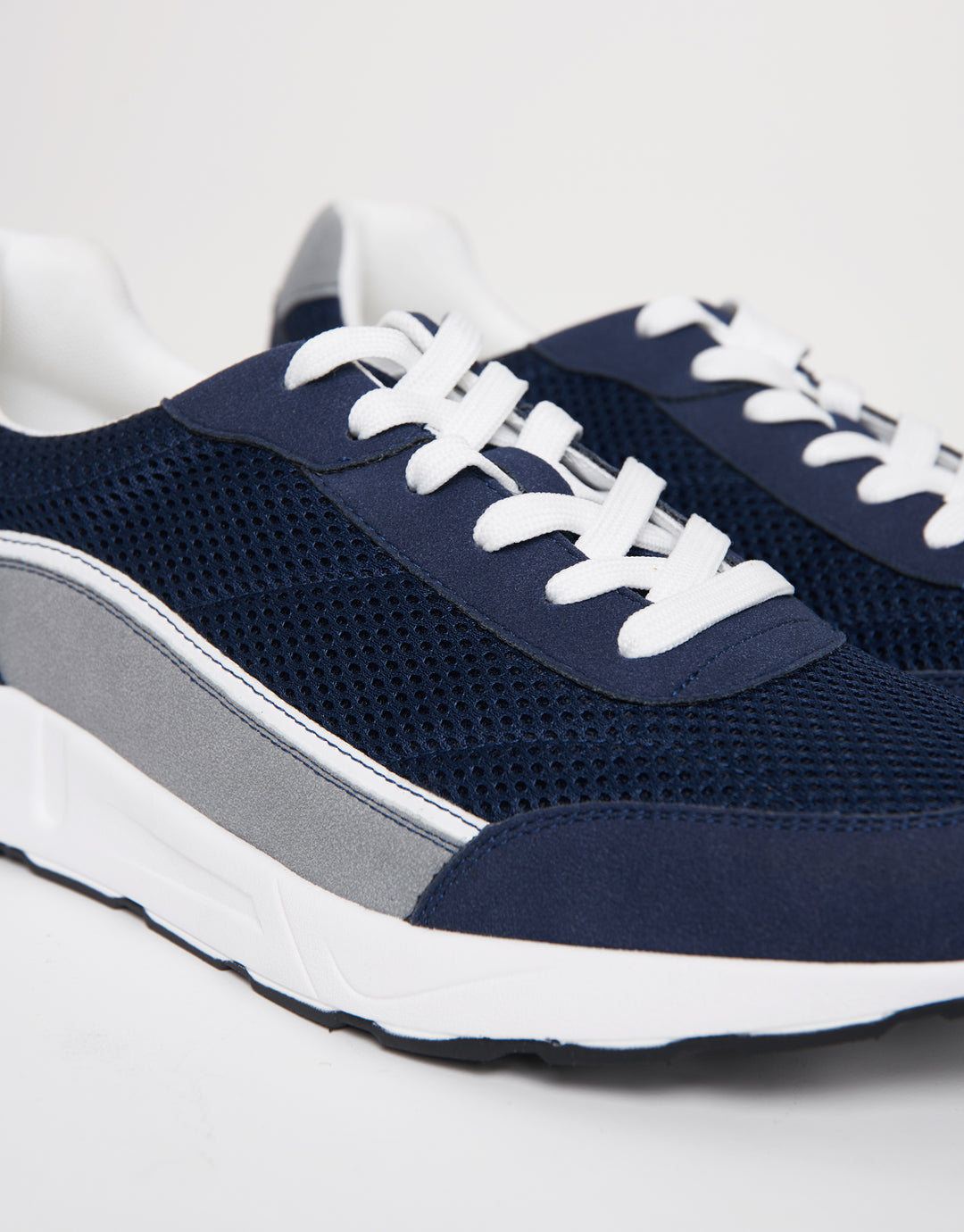 Navy Retro Mixed Material Trainers