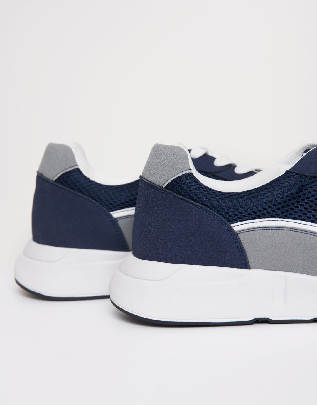 Navy Retro Mixed Material Trainers
