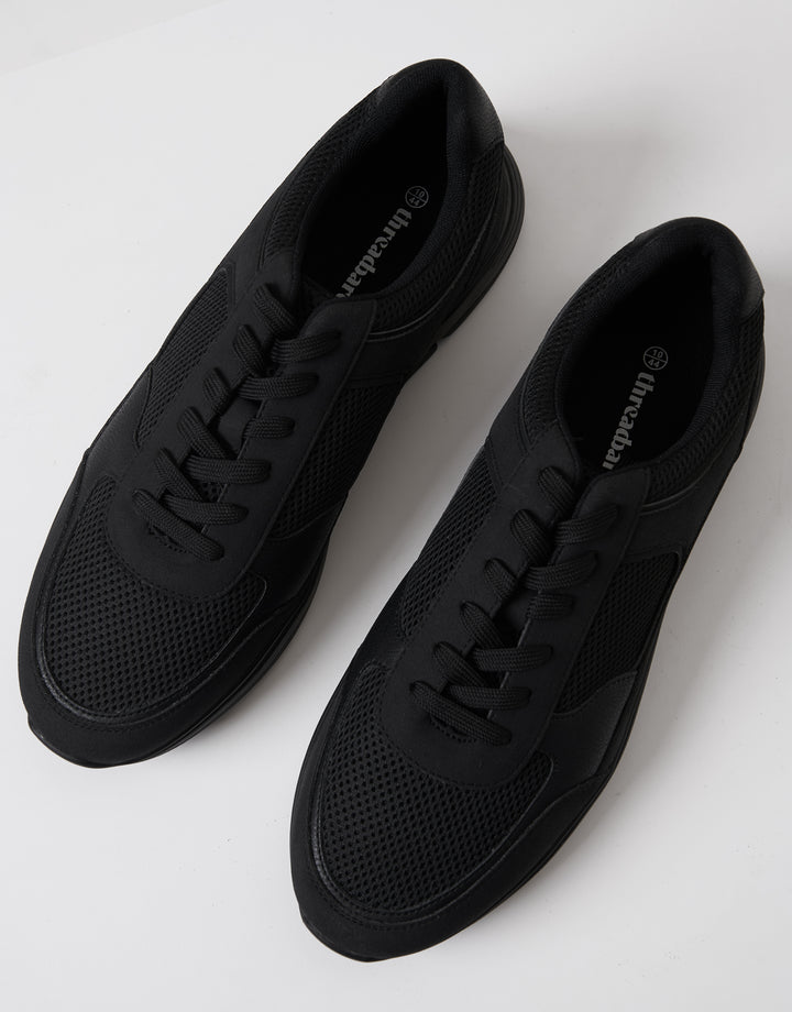 Black Mixed Material Trainers