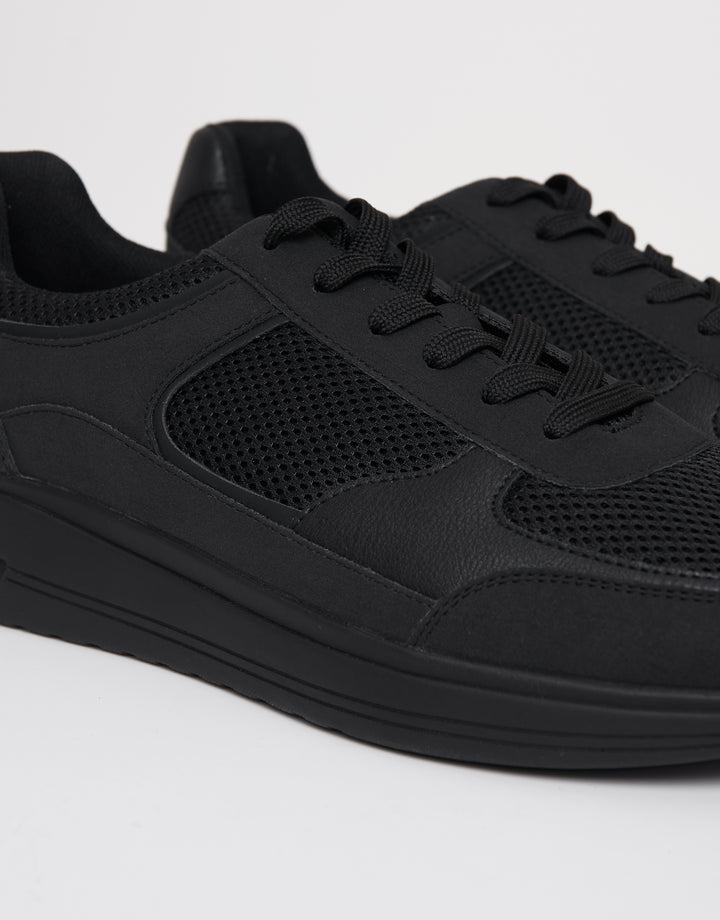 Black Mixed Material Trainers