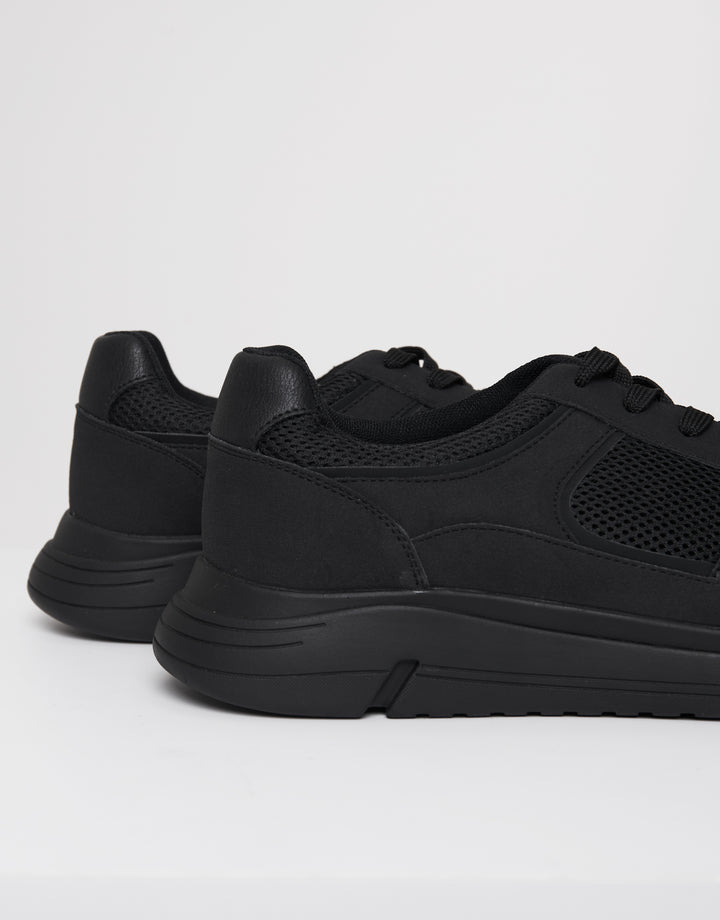 Black Mixed Material Trainers