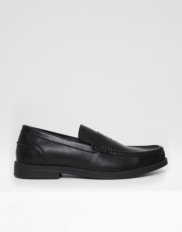 Black Faux Leather Penny Loafers