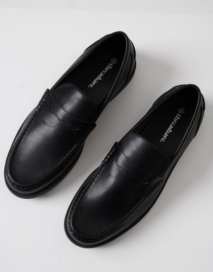 Black Faux Leather Penny Loafers