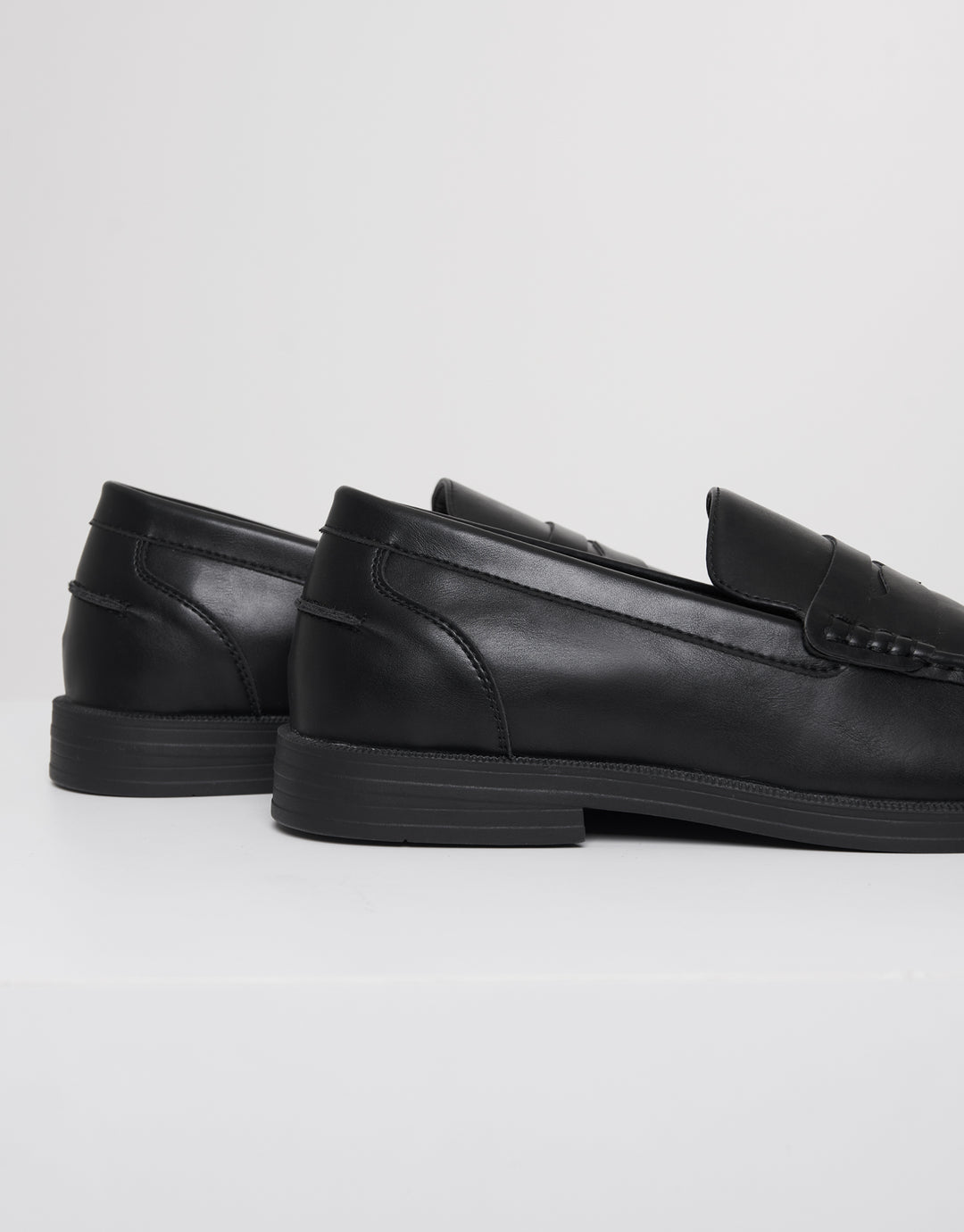 Black Faux Leather Penny Loafers