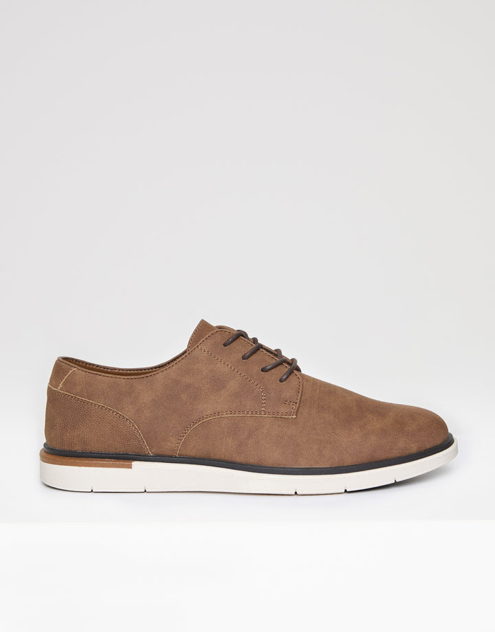 Tan Brown Faux Suede Derby Shoes