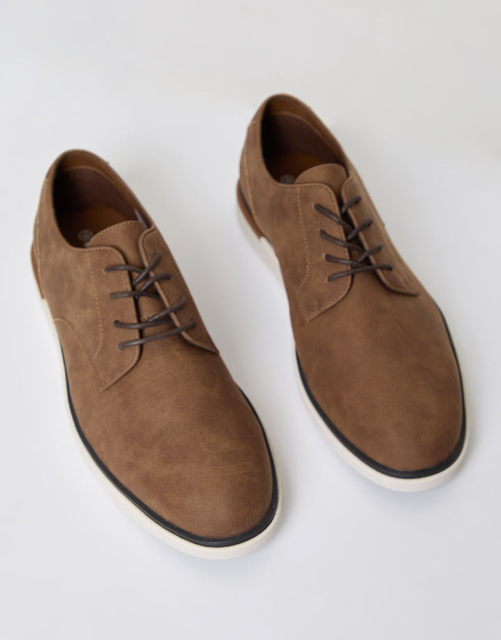 Tan Brown Faux Suede Derby Shoes