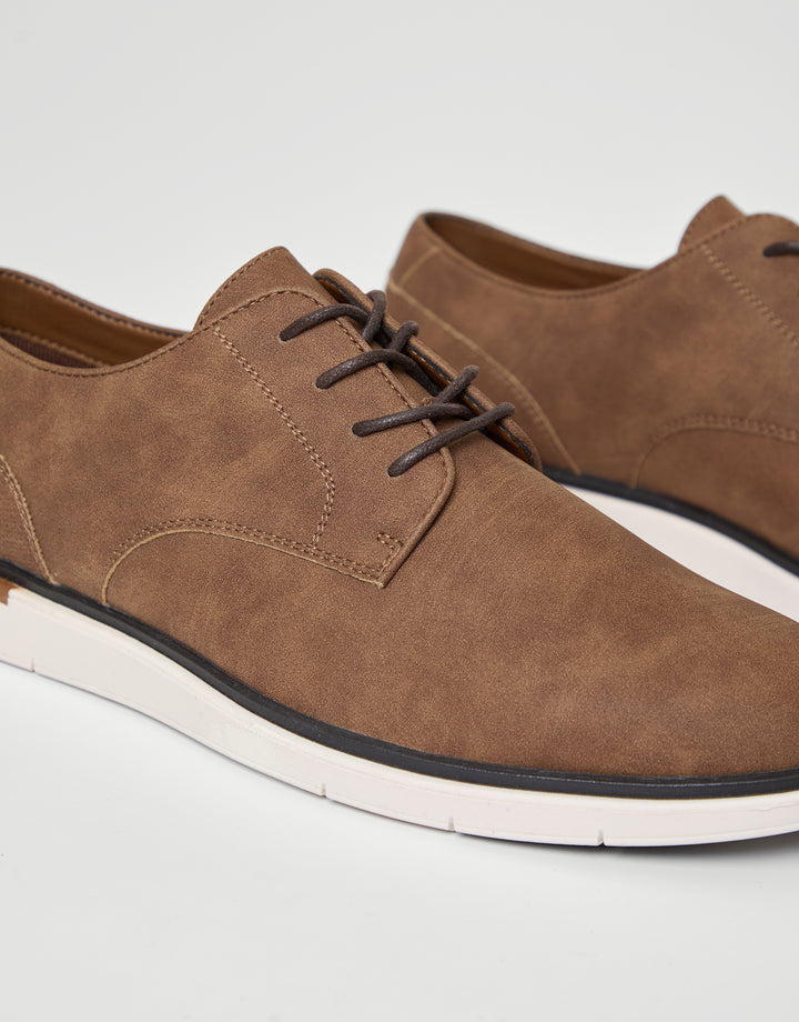 Tan Brown Faux Suede Derby Shoes