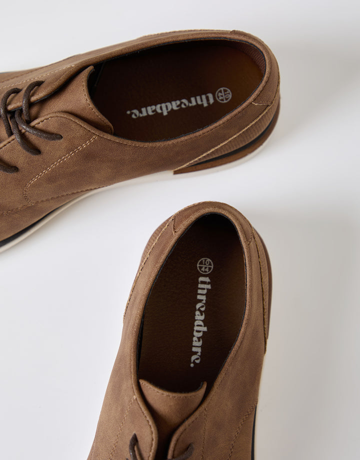 Tan Brown Faux Suede Derby Shoes