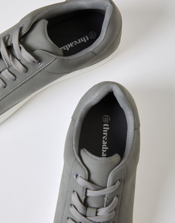 Grey Faux Suede Court Trainers