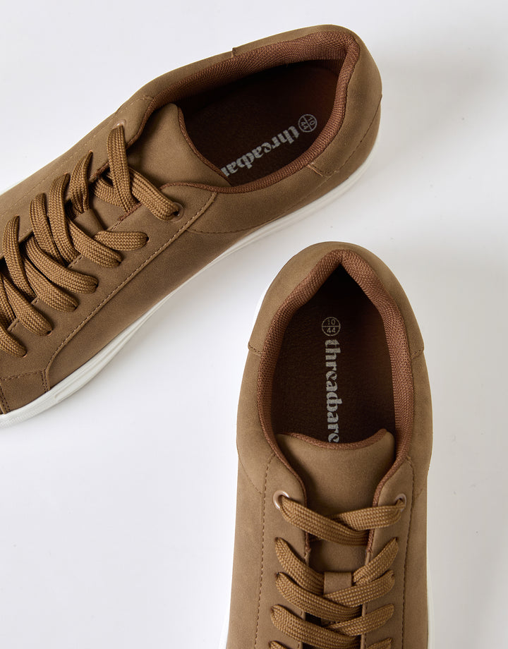 Tan Brown Faux Suede Court Trainers