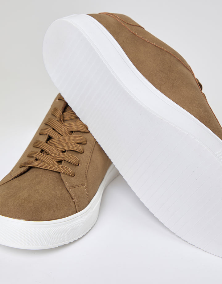 Tan Brown Faux Suede Court Trainers