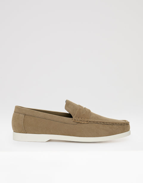 Threadbare Faux Suede Penny Loafers in Beige - side view