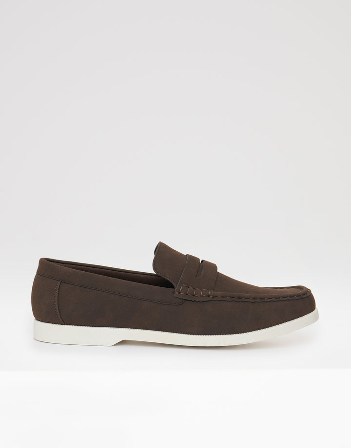 Threadbare Faux Suede Penny Loafers in Brown - side view