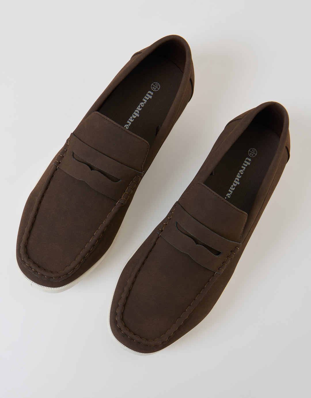 Threadbare Faux Suede Penny Loafers in Brown - top view