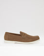 Threadbare Textured Faux Suede Penny Loafers in Taupe - side view