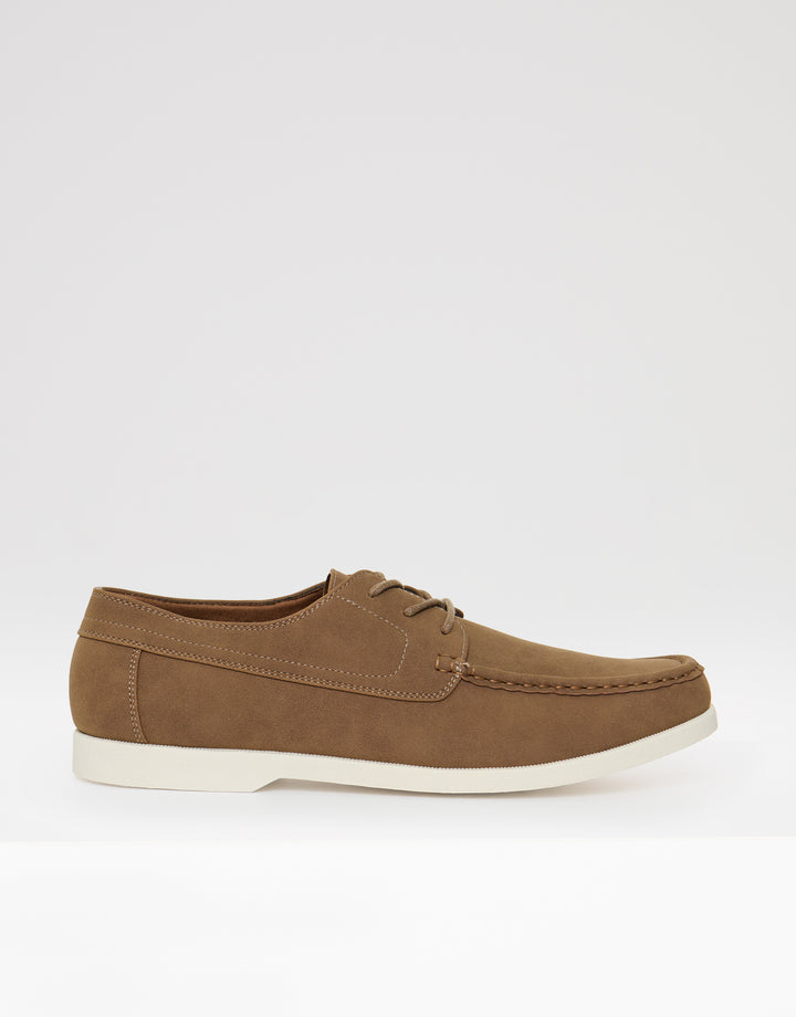 Threadbare Faux Suede Boat Shoes in Taupe - side view