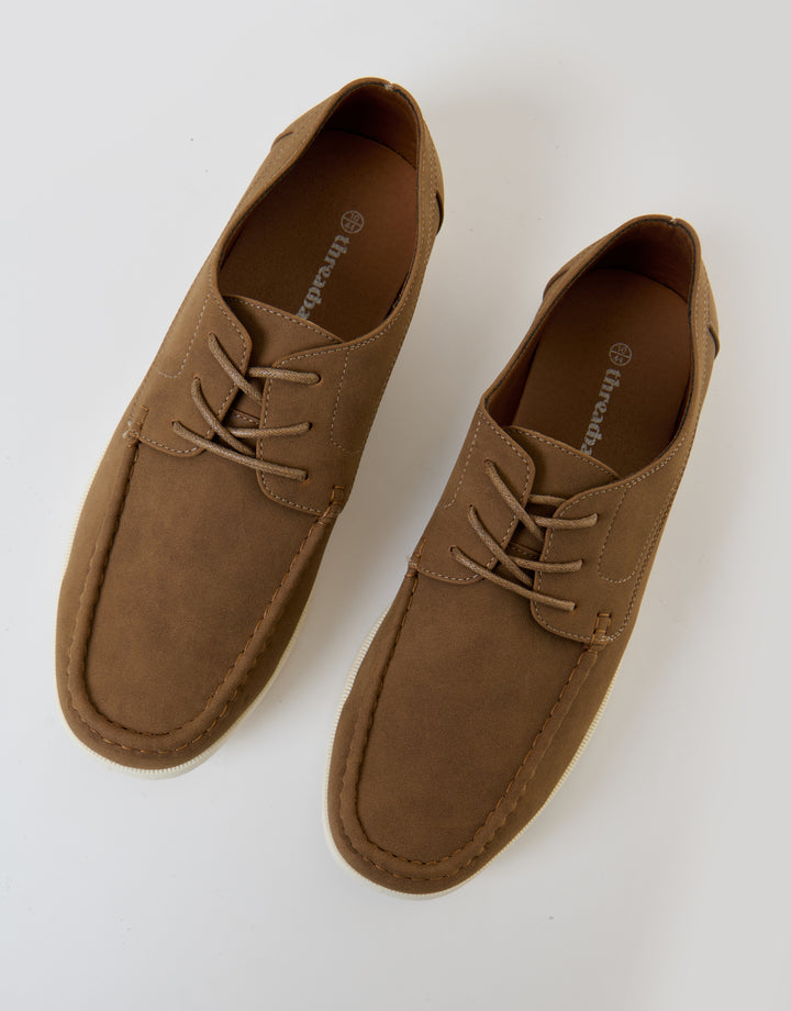 Threadbare Faux Suede Boat Shoes in Taupe - top view