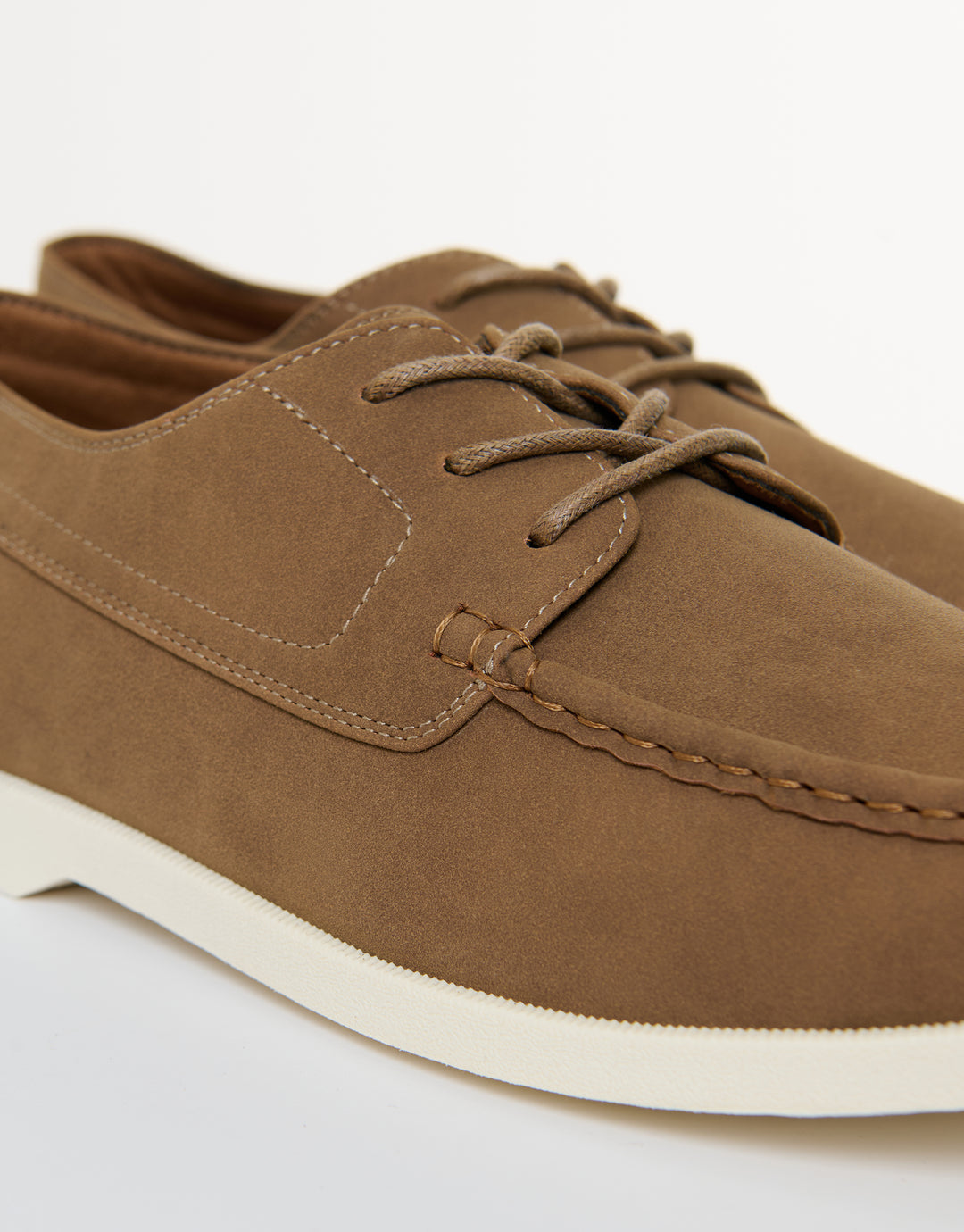 Threadbare Faux Suede Boat Shoes in Taupe - laces close up