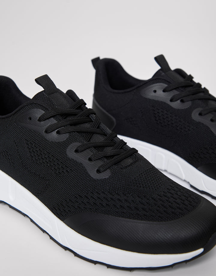 Black & White Textured Slip On Trainers