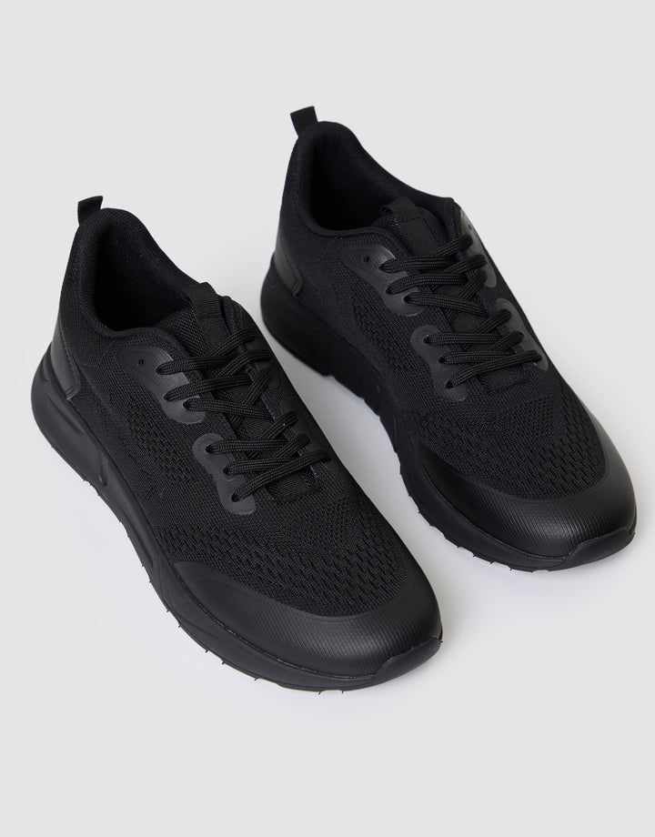 Black Textured Slip On Trainers