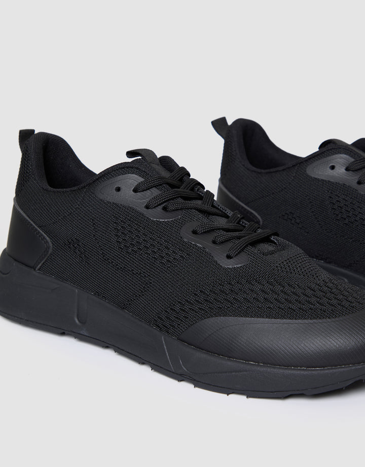 Black Textured Slip On Trainers