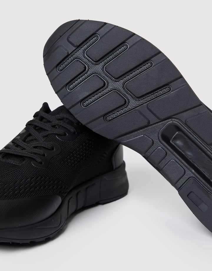 Black Textured Slip On Trainers