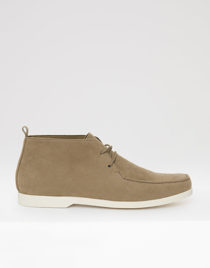 Threadbare Faux Suede Moccasin Boots in Beige - side view