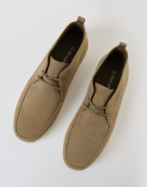 Threadbare Faux Suede Moccasin Boots in Beige - top view