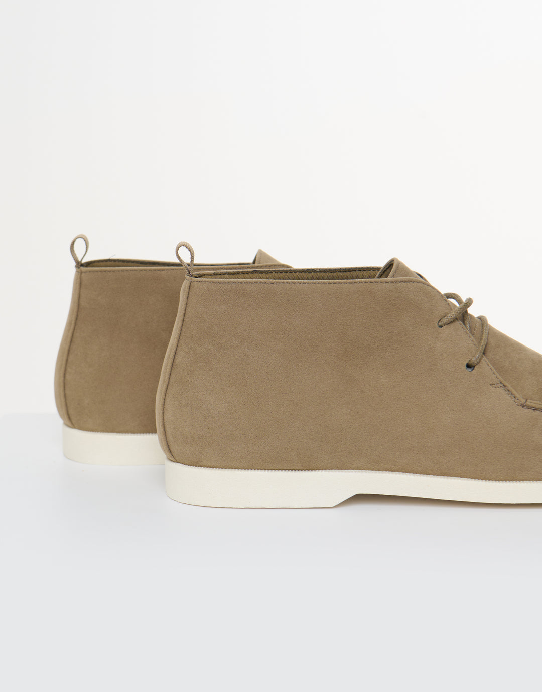 Threadbare Faux Suede Moccasin Boots in Beige - side view close up