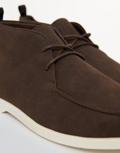 Threadbare Faux Suede Moccasin Boots in Brown - laces close up