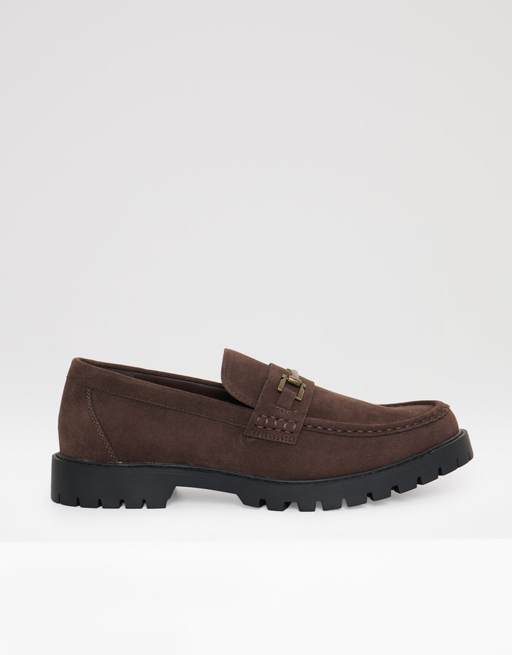 Faux Suede Slip On Loafers in Brown