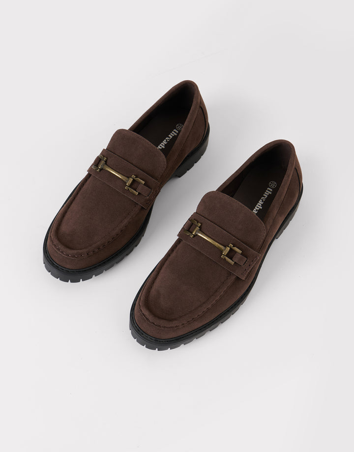 Faux Suede Slip On Loafers in Brown