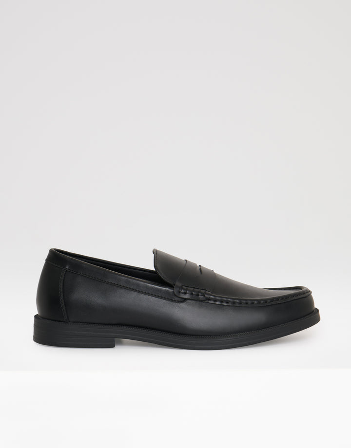 Faux Leather Slip On Loafers in Black
