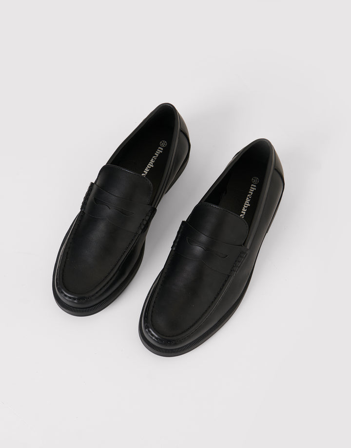 Faux Leather Slip On Loafers in Black