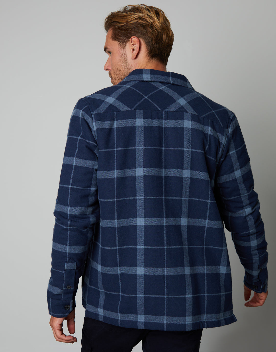 Navy Check Borg Lined Long Sleeve Shirt
