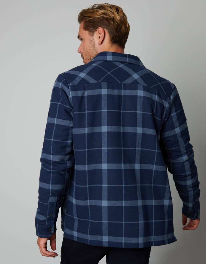 Navy Check Borg Lined Long Sleeve Shirt