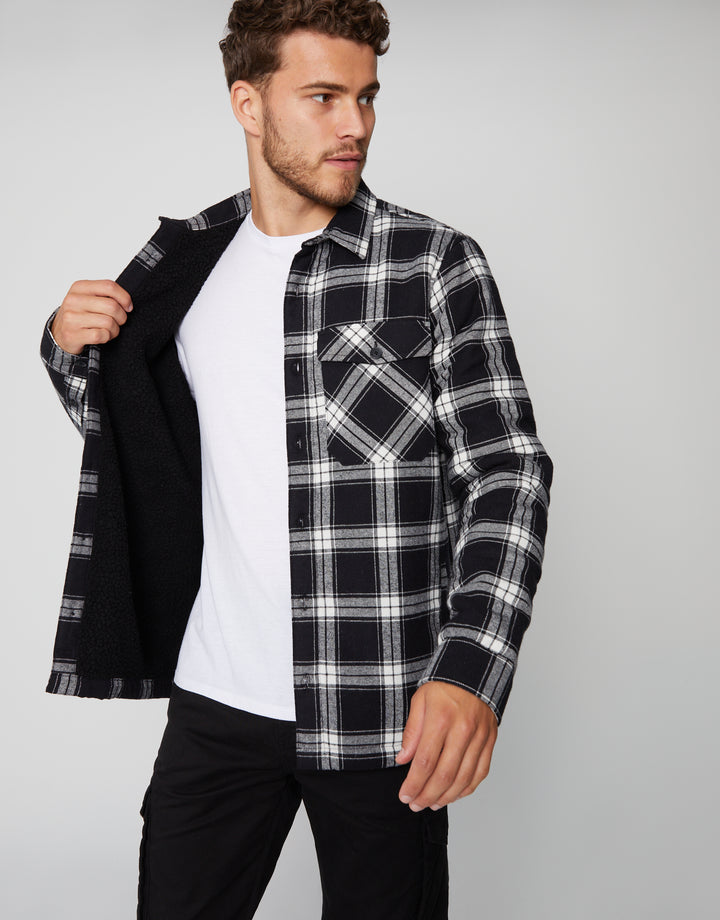 Black Check Borg Lined Long Sleeve Shirt