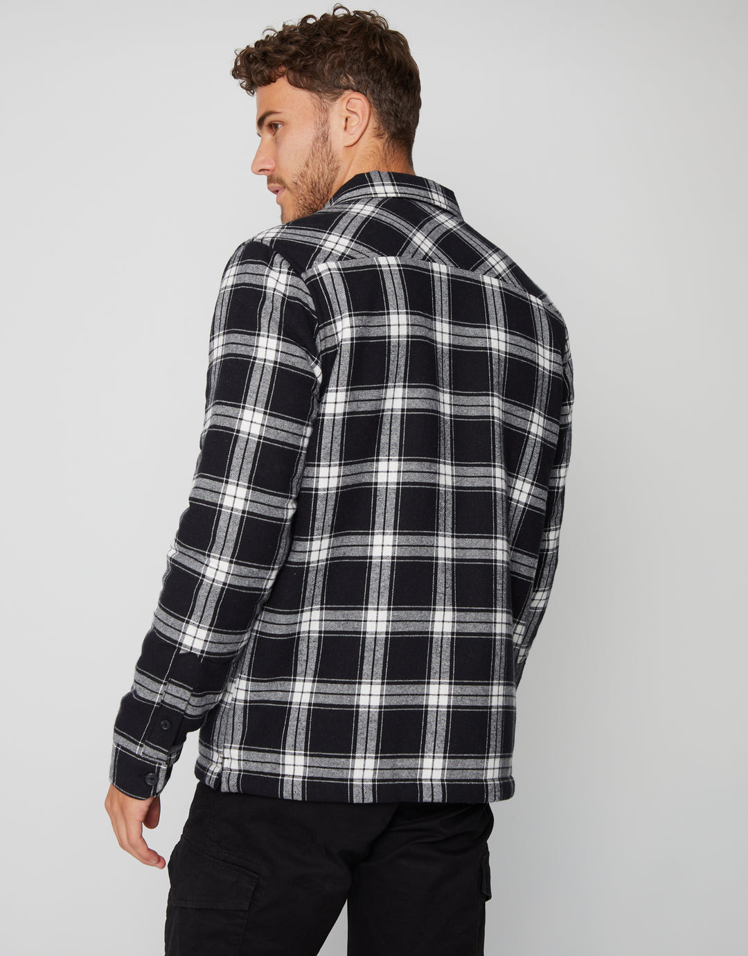 Black Check Borg Lined Long Sleeve Shirt