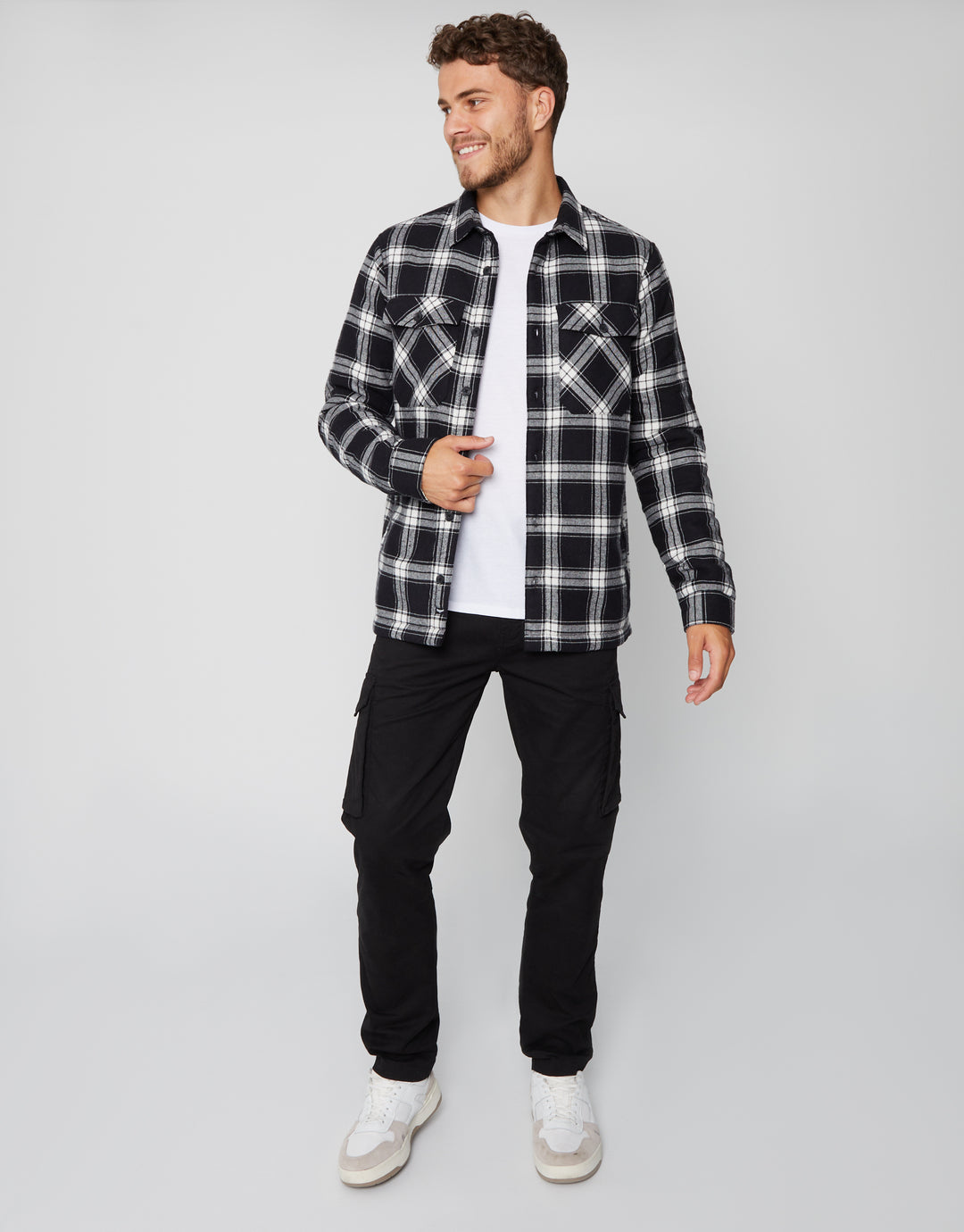 Black Check Borg Lined Long Sleeve Shirt