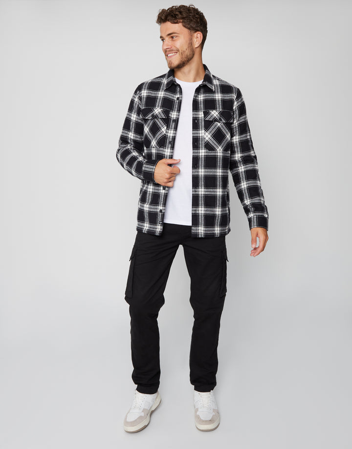 Black Check Borg Lined Long Sleeve Shirt