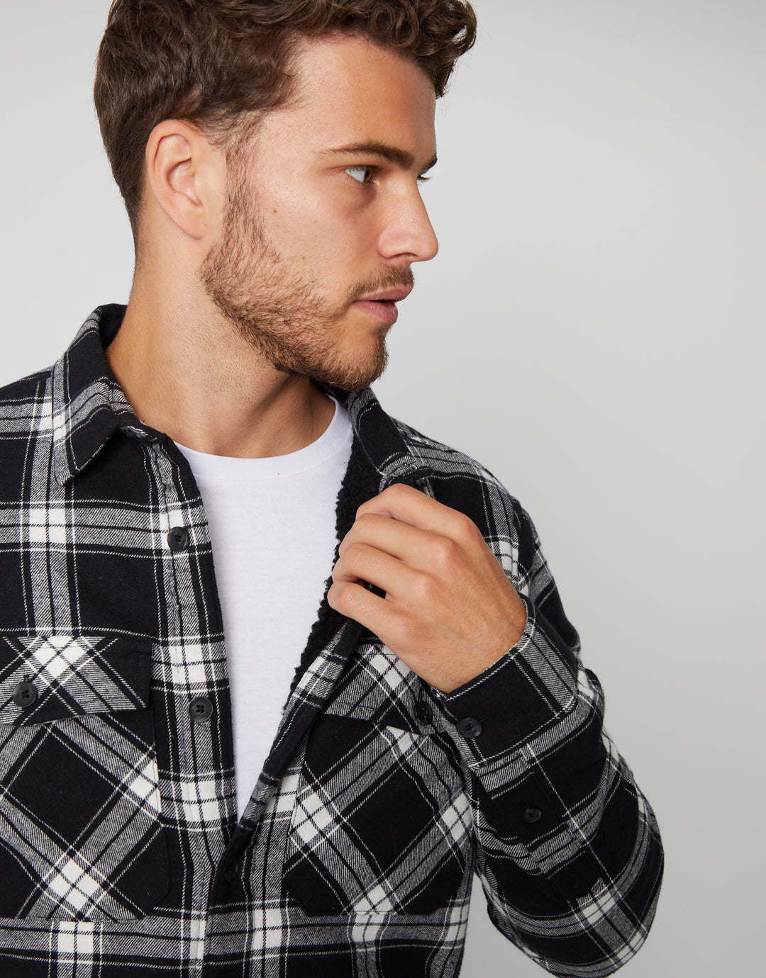 Black Check Borg Lined Long Sleeve Shirt